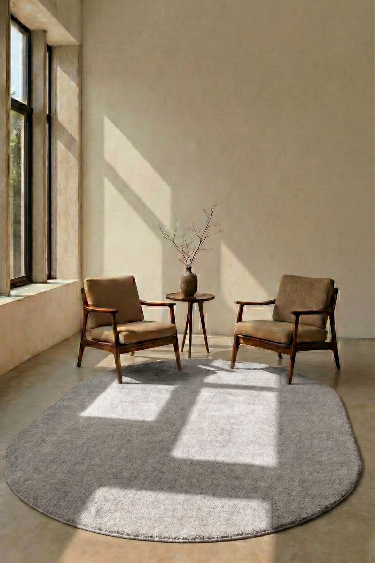 Oval Mest Grey Premium Velvety Carpet Living Room-Living Room-Kitchen-Non-Slip Base-Washable-Modern