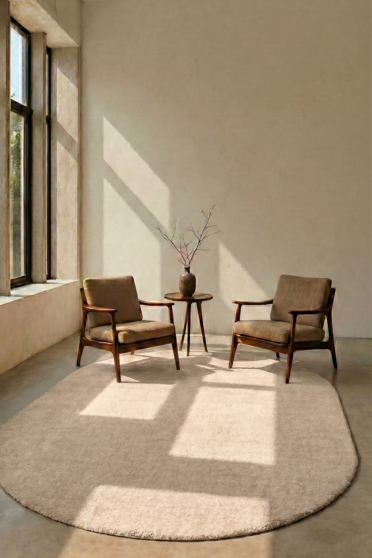 Oval Mest Beige Premium Velvety Carpet Living Room-Living Room -Kitchen-Non-Slip Base -Washable-Modern