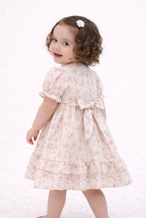 Concept Nissara Kids Kız Bebek Çiçek Desenli Fırfırlı Kısa Kollu Yazlık Elbise