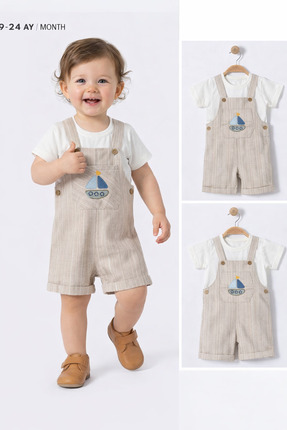 Oryeda Bebe Nissara Kids Erkek Bebek Çizgili Bahçıvan Şort Tulumlu 2’li Takım...