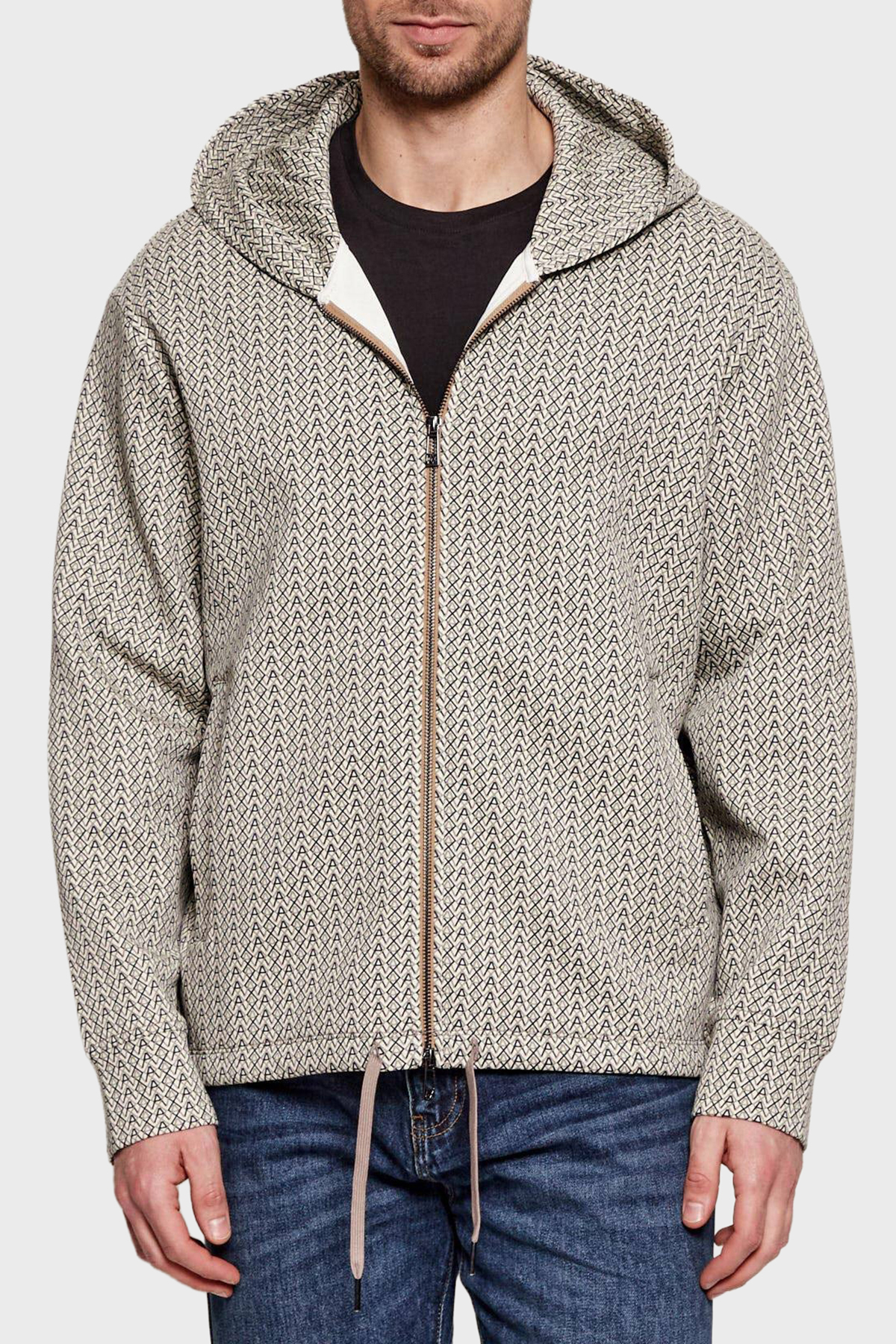 سویشرت مردانه طرح‌دار کلاه‌دار زیپ‌دار با لوگو، مدل SWEAT XM002013 AF10818 F0143 آرمانی اکسچنج سویشرت Armani Exchange