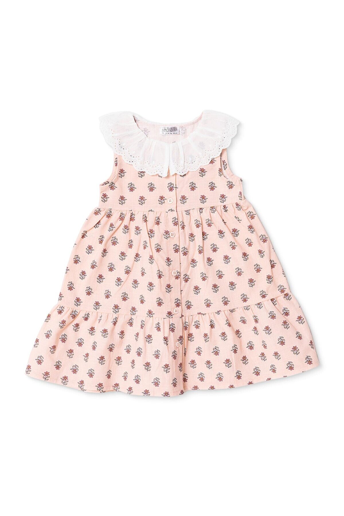 ebebek Hello Baby HelloBaby Kız Bebek Elbise Çiçek Baskılı Düğmeli Dantel Yaka Sleeveless