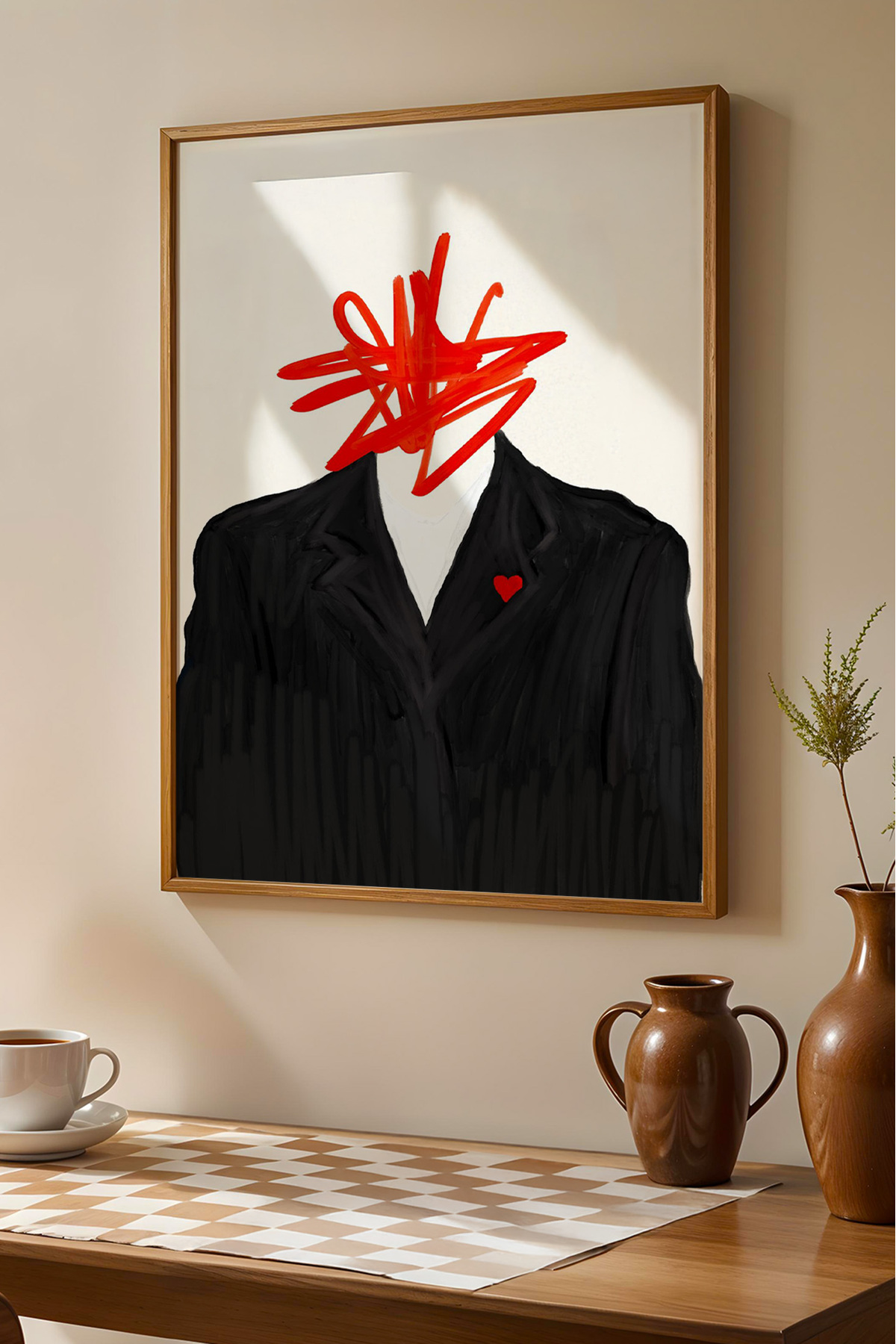 Soyut Portre Tablo Modern Sanat Poster Kırmızı Figür Duvar Dekoru Çerçevesiz