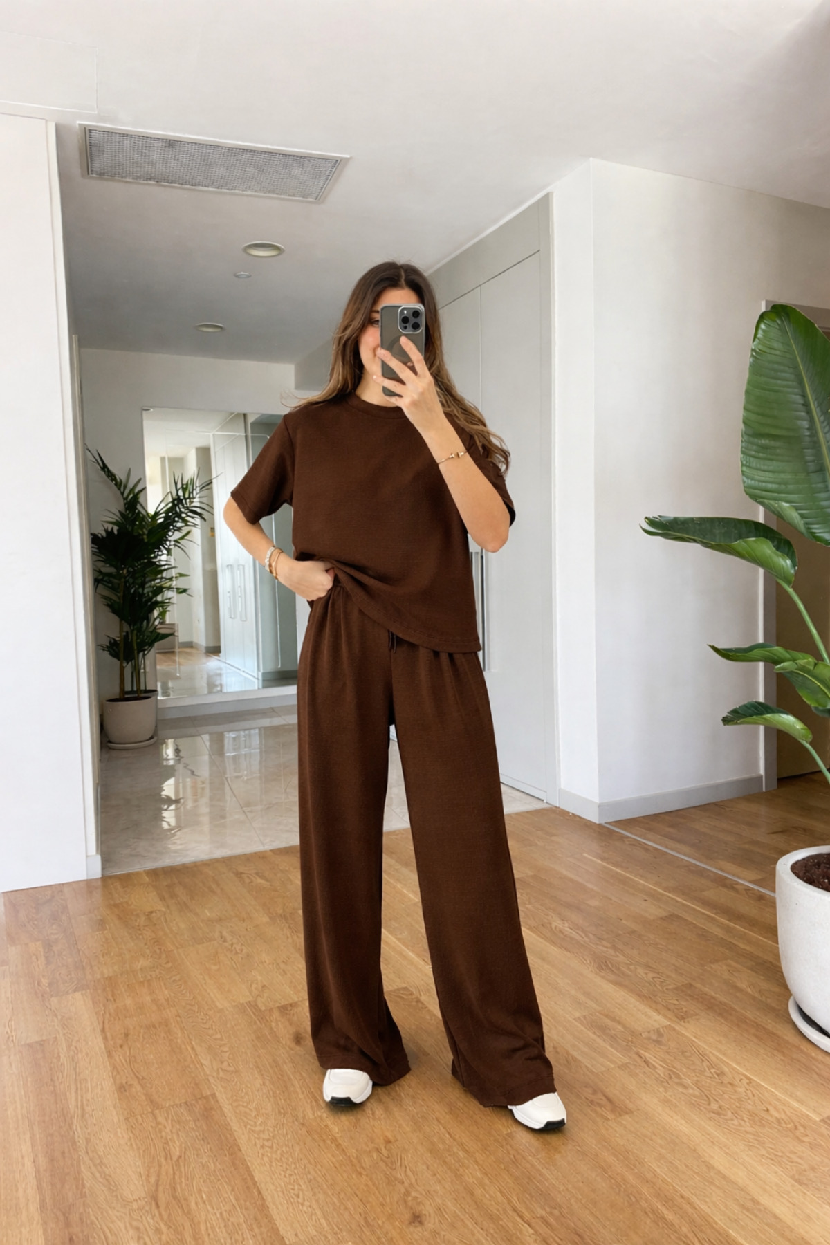 Women's Loose Fit Crepe Fabric Suit Short Sleeve Top Wide Leg Pants Daily Comfy Stylish Combination