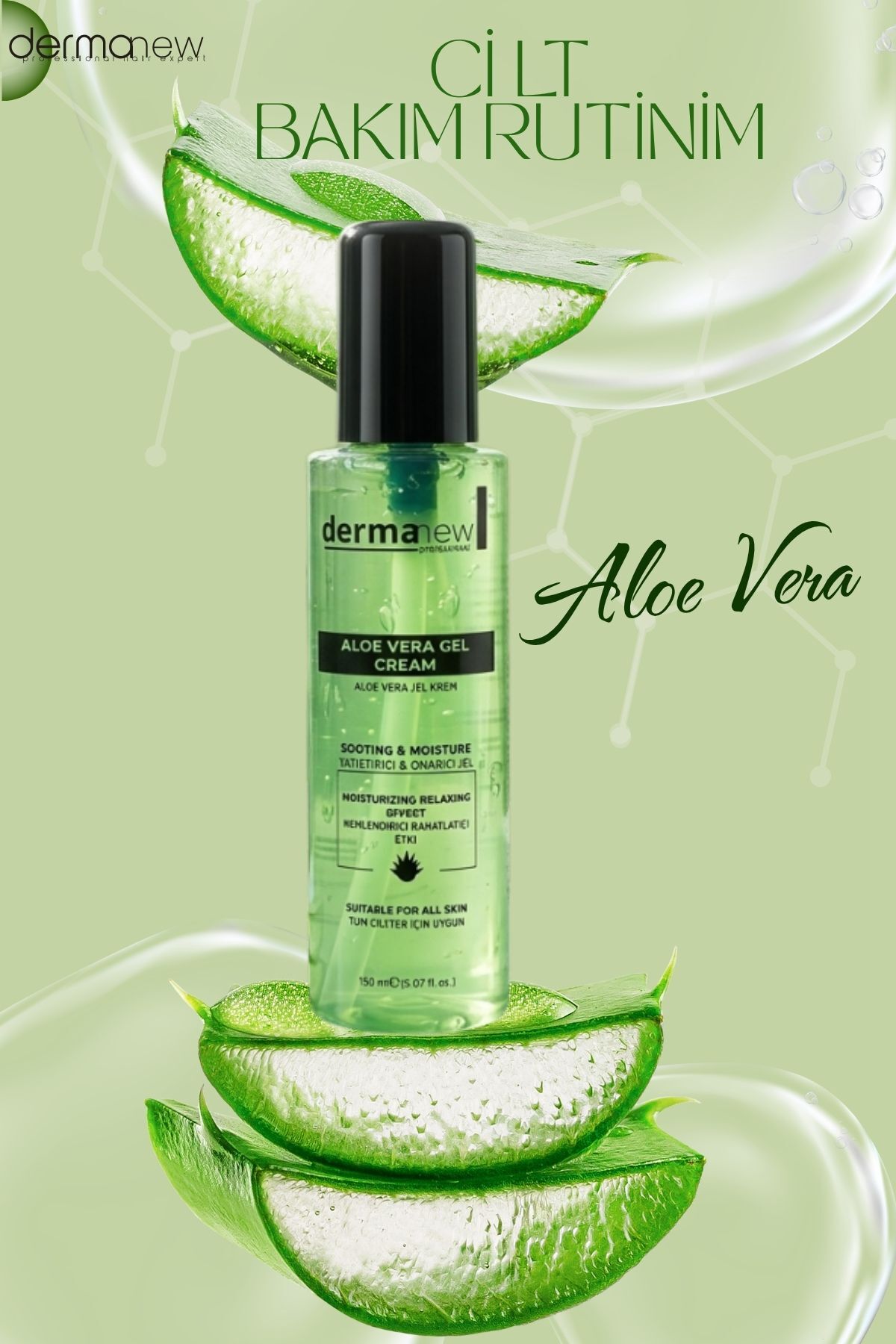 dermanew %99 Saf Aloe Vera Jel - Nemlendirici, Yattrc ve Onarc Cilt  Bakm Jeli - Fiyat, Yorumlar