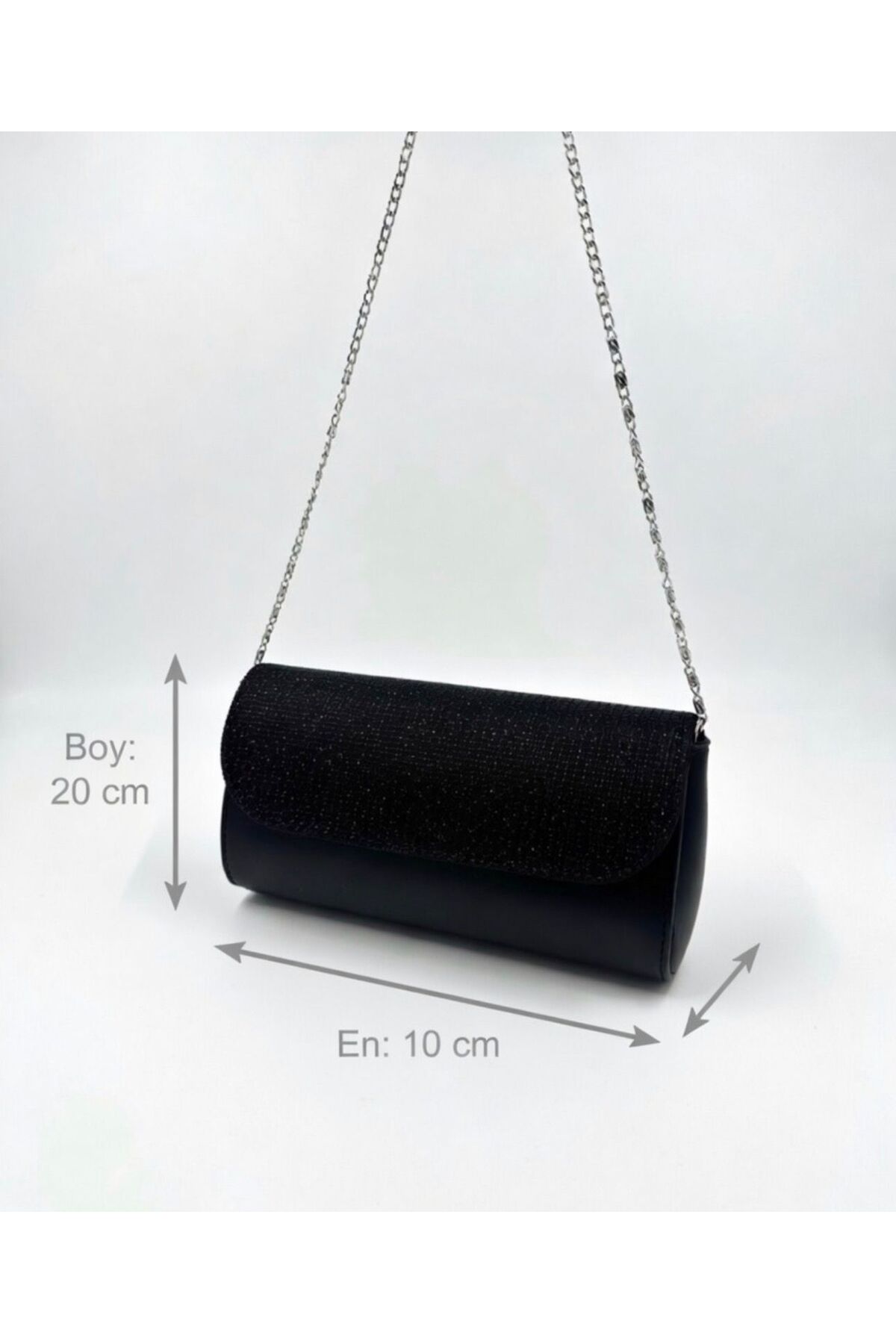 addy Siyah Taşlı Zincirli Clutch Abiye Çanta görsel 4