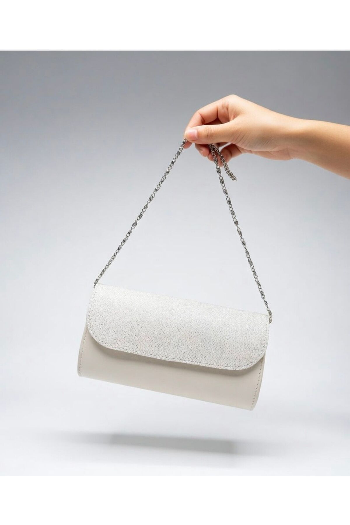 addy Luna clutch Beyaz Taşlı Görünümlü Zincirli Abiye Çanta görsel 3