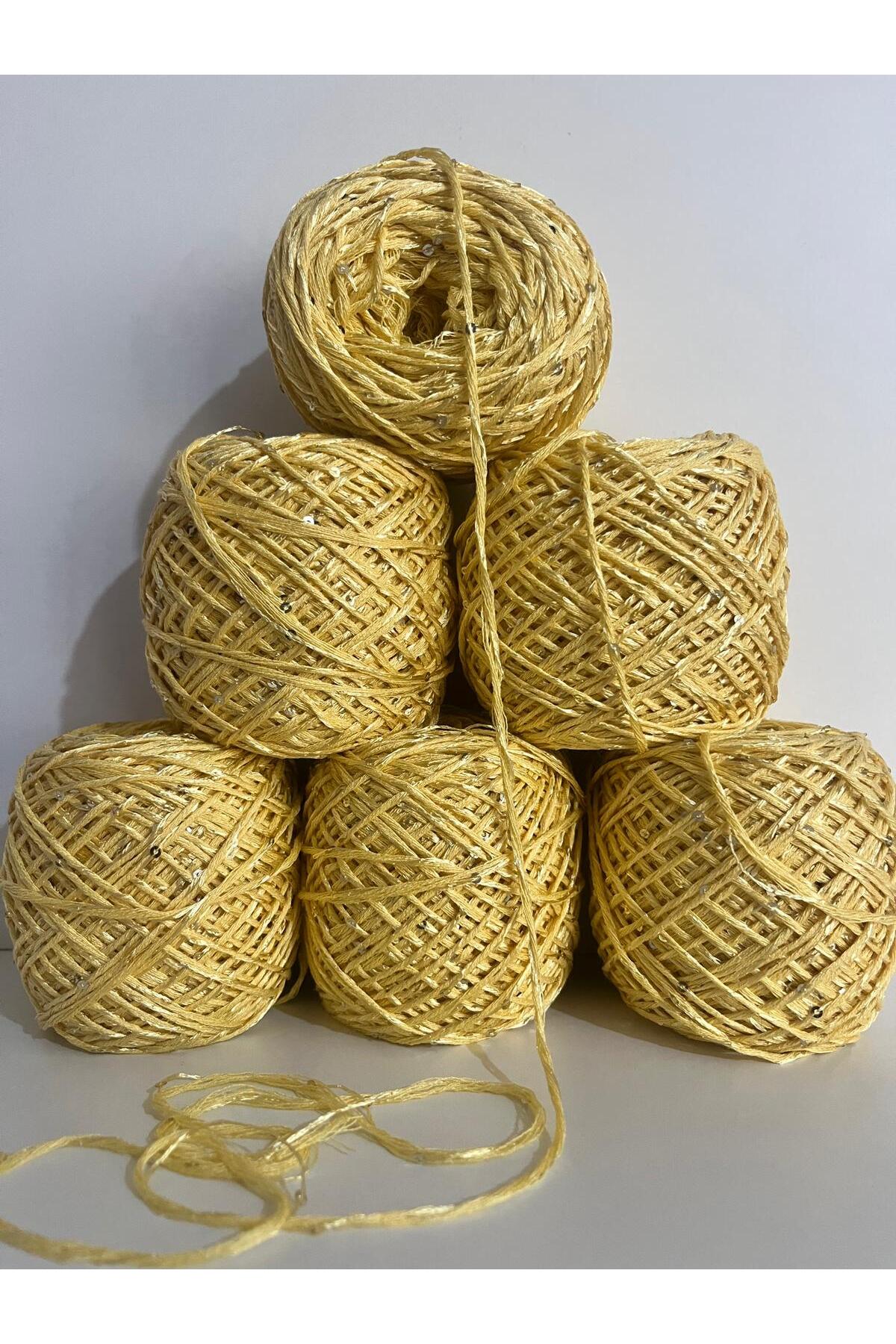 Cotton Cotton Twisted Knitting Yarn (Yellow,Flush Sequins) 100gr