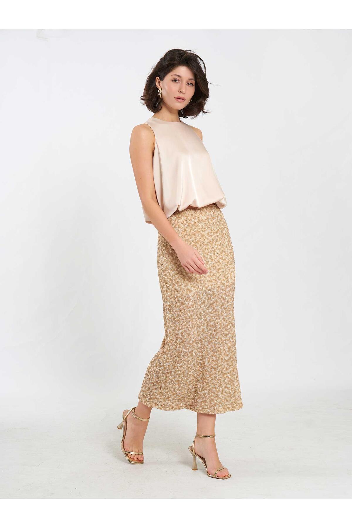 Pullu midi payet etek