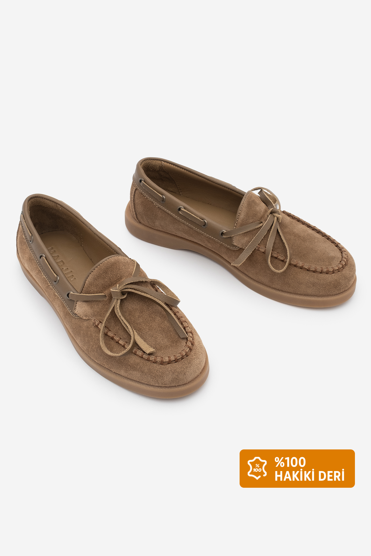 Women Genuine Leather Bowknot Rope Detail Makosen Loafer Casual Shoes Nifida Camel Suede