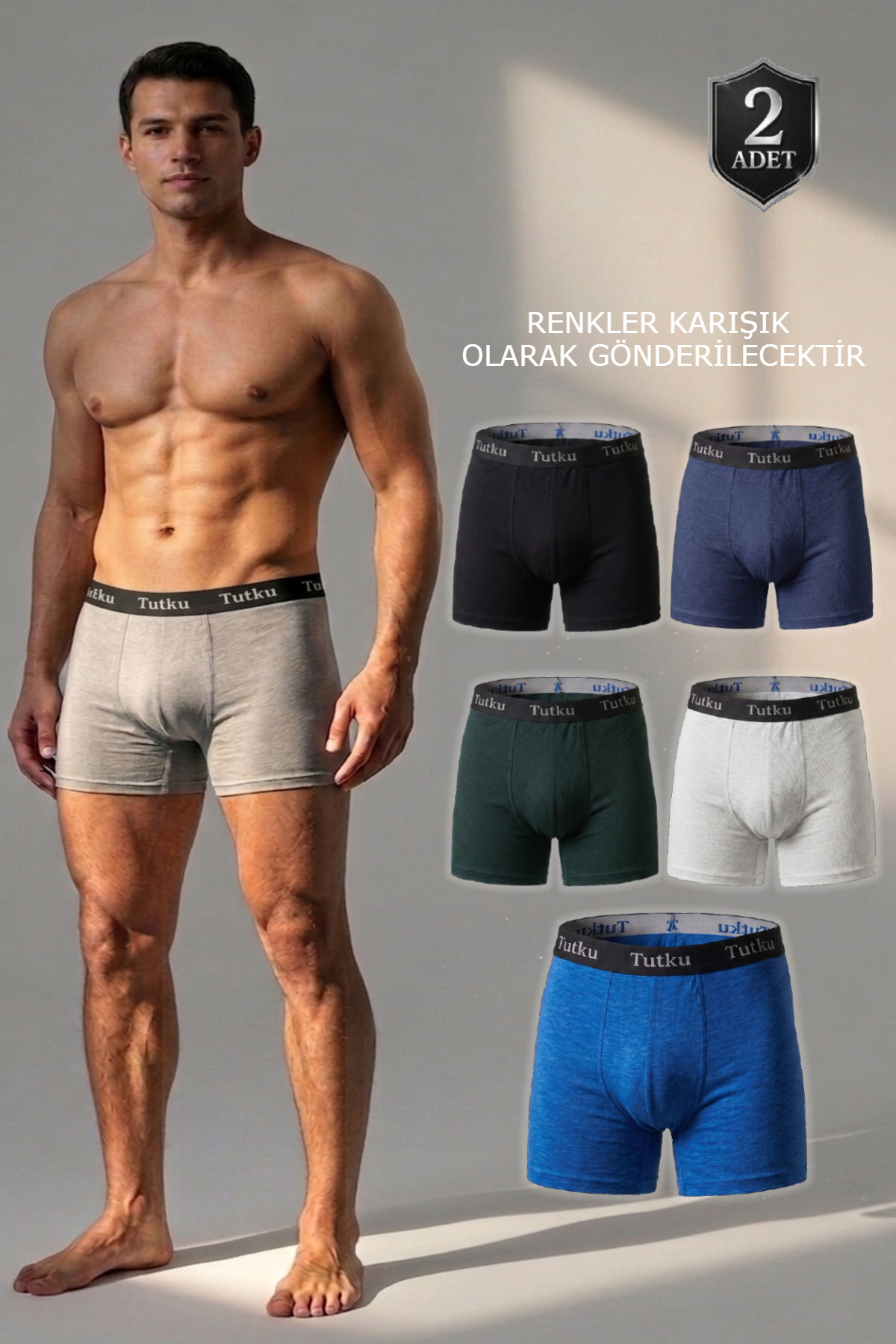 Tutku Lion Men's Boxer 2-Pack 94% Cotton 6% Elastane Comfortable Daily Underwear-0123 (Mixed Color)