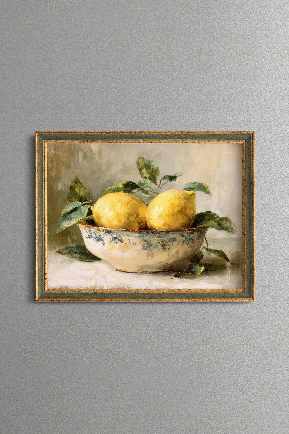 Yellow Lemons and Ceramic Bowl - Vintage Patterned Frame - Slim Pattern