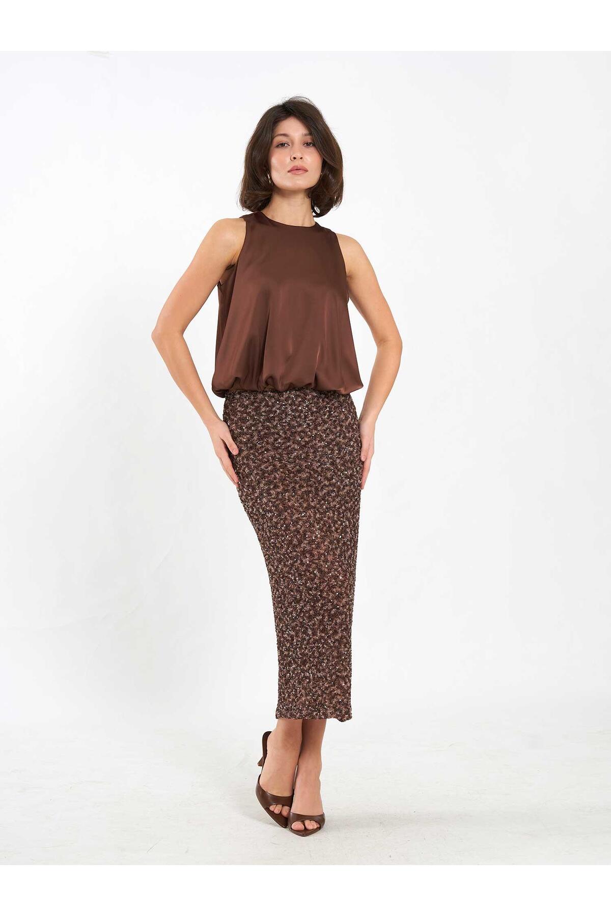 Pullu midi payet etek