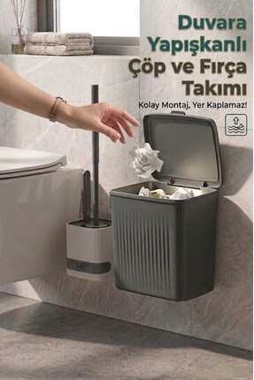 EFFE HOME Banyo Çöp Kovası ve Klozet Fırçası Duvara Yapıştırmalı