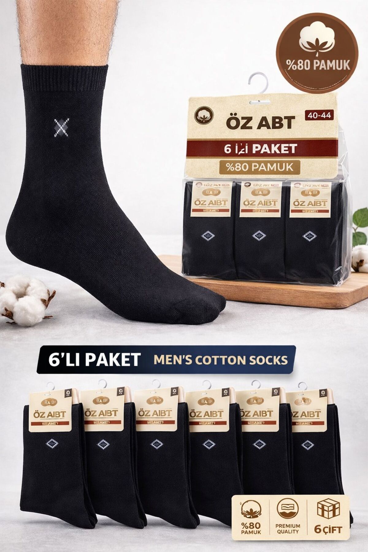 ÖZ ABT Erkek Çorap 6’lı Paket %80 Pamuk.