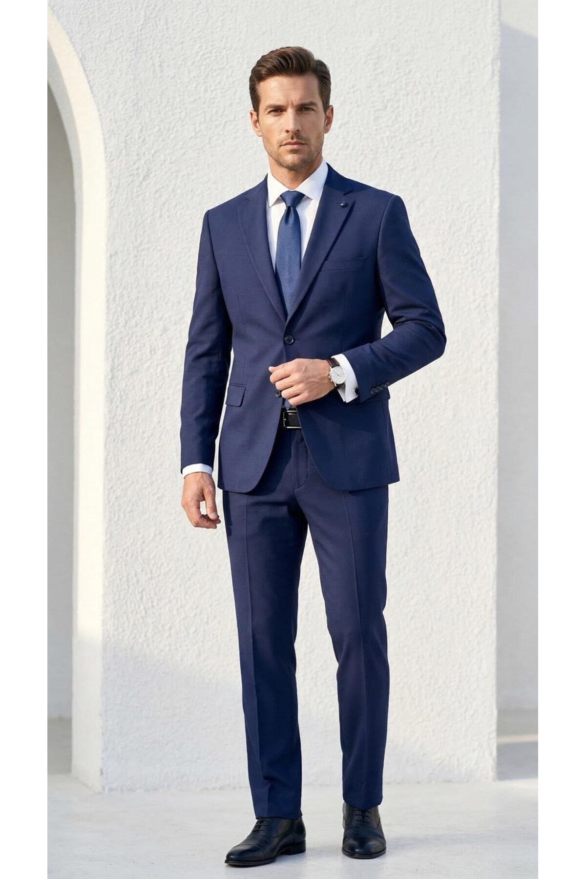 Plus Scorpion Erkek Klasik 2’li Takım Elbise 2 Düğmeli Slim Fit Esnek Kumaş Çift Yırtmaçlı 7 Drop görsel 4
