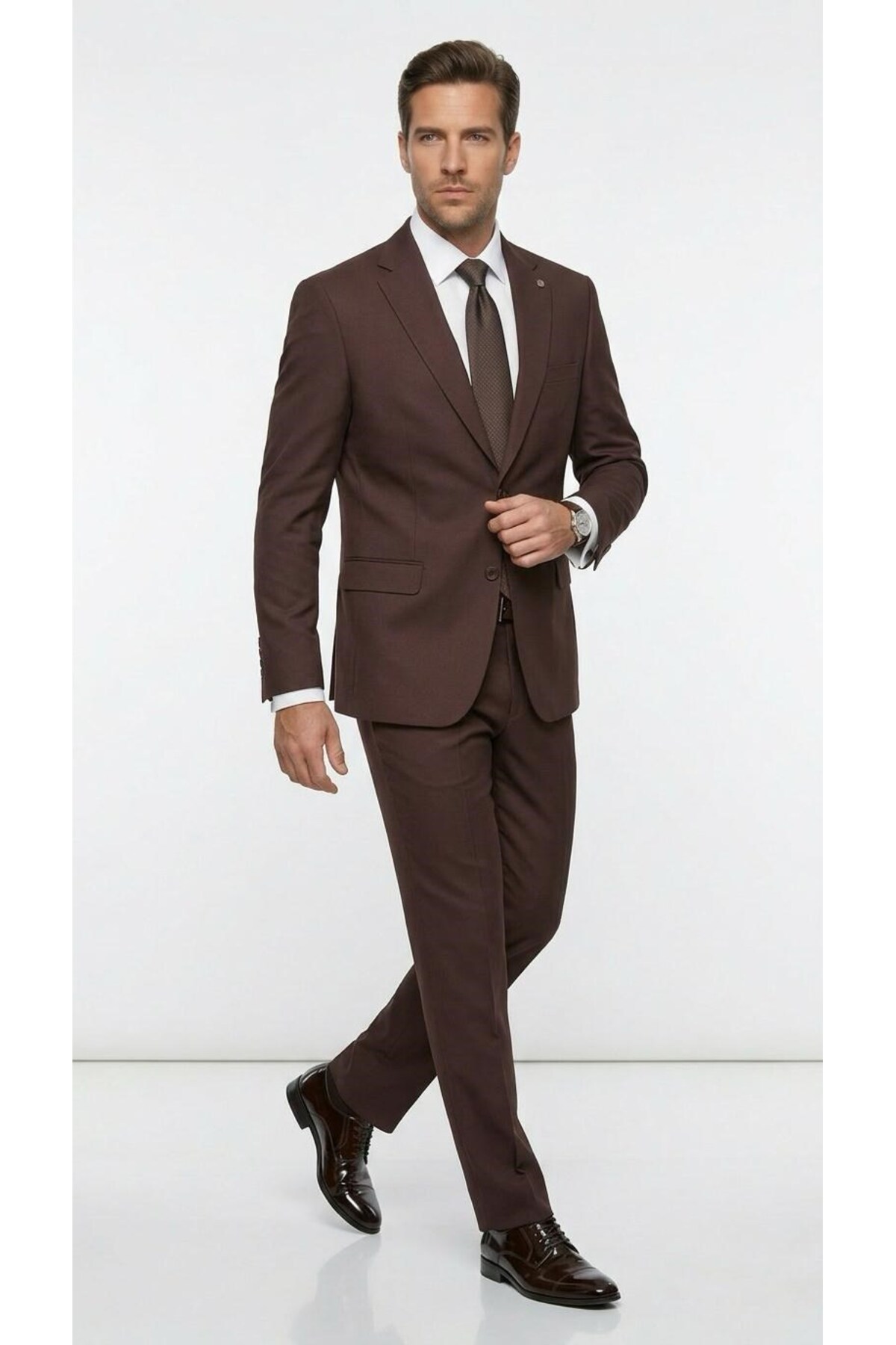 Plus Scorpion Erkek Klasik 2’li Takım Elbise 2 Düğmeli Slim Fit Esnek Kumaş Çift Yırtmaçlı 7 Drop görsel 3