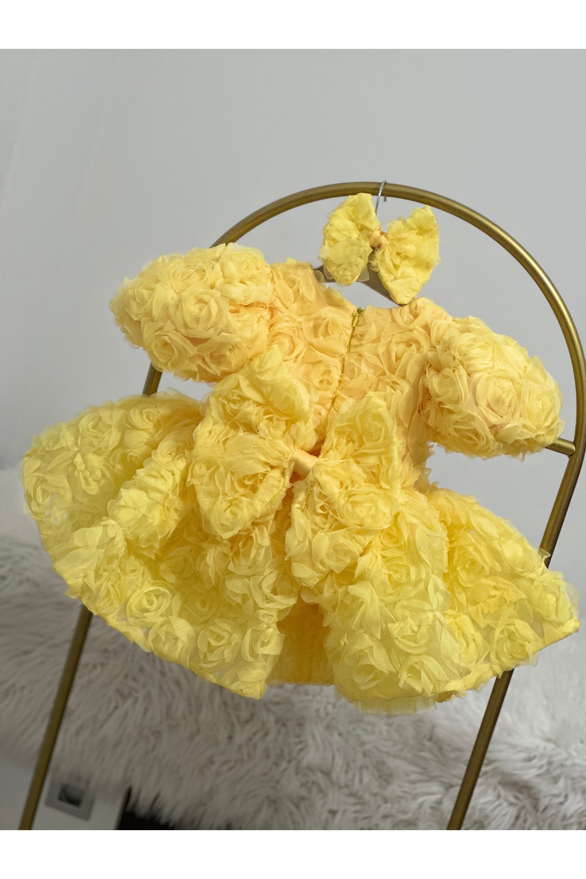 Mirace Styl Baby Girl Yellow Rose Patterned Evening Dress – Fluffy