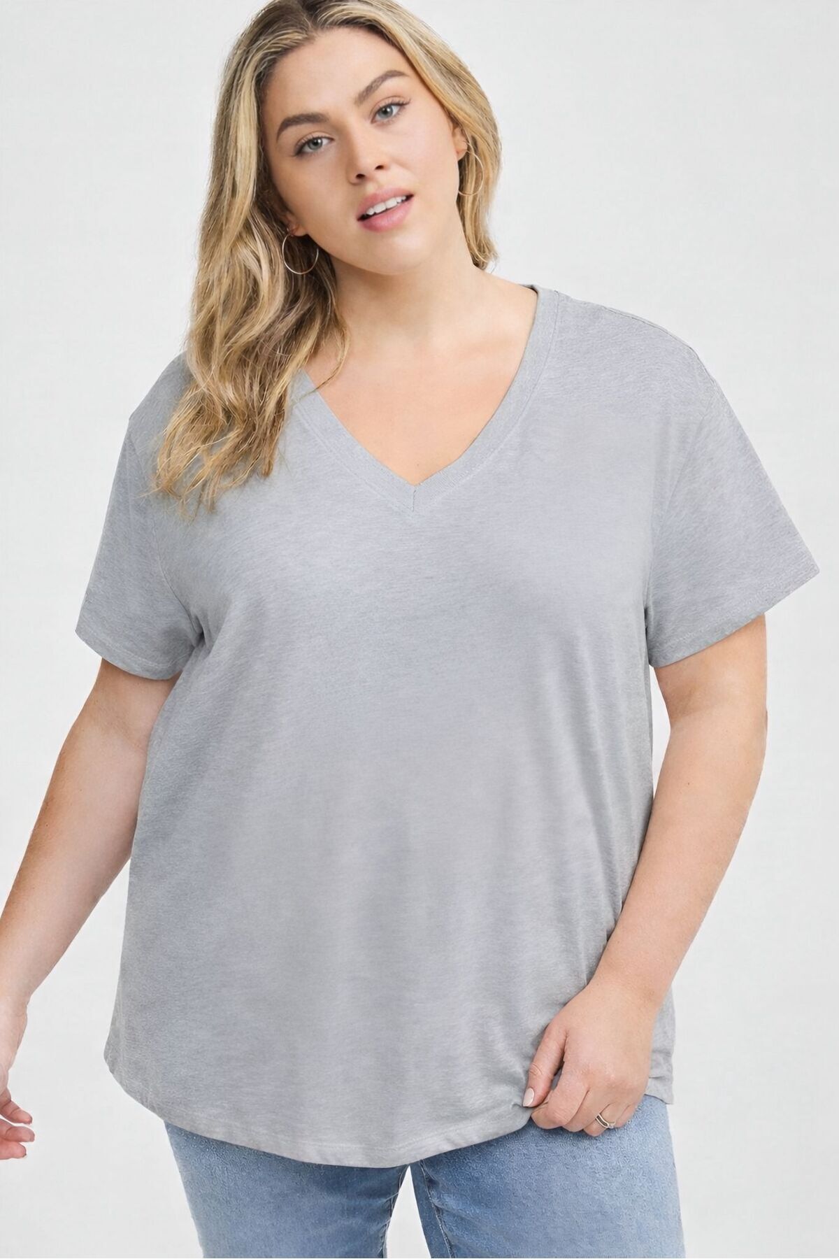BENROMA PLUS V Yaka Büyük Beden Oversize Tişört 3CZ2