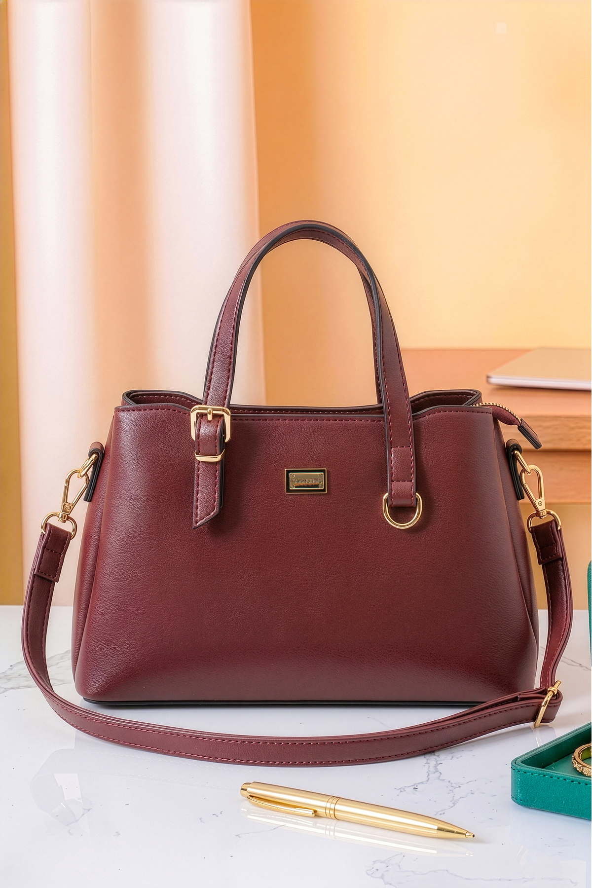 Women's 3 Section Lined Zipper Closure Hand Sleeve And Shoulder Bag (27x15 CM)