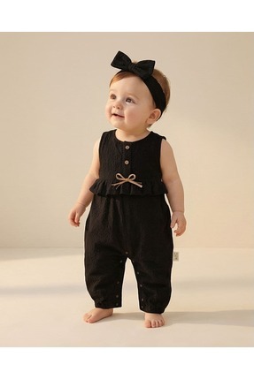 Eylo Bebe Top Düğmeli Bandanalı Kız Bebek Tulum
