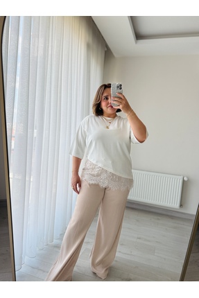 SUERA BUTİK BEYAZ MODAL ALTI DANTELLİ BLUZ