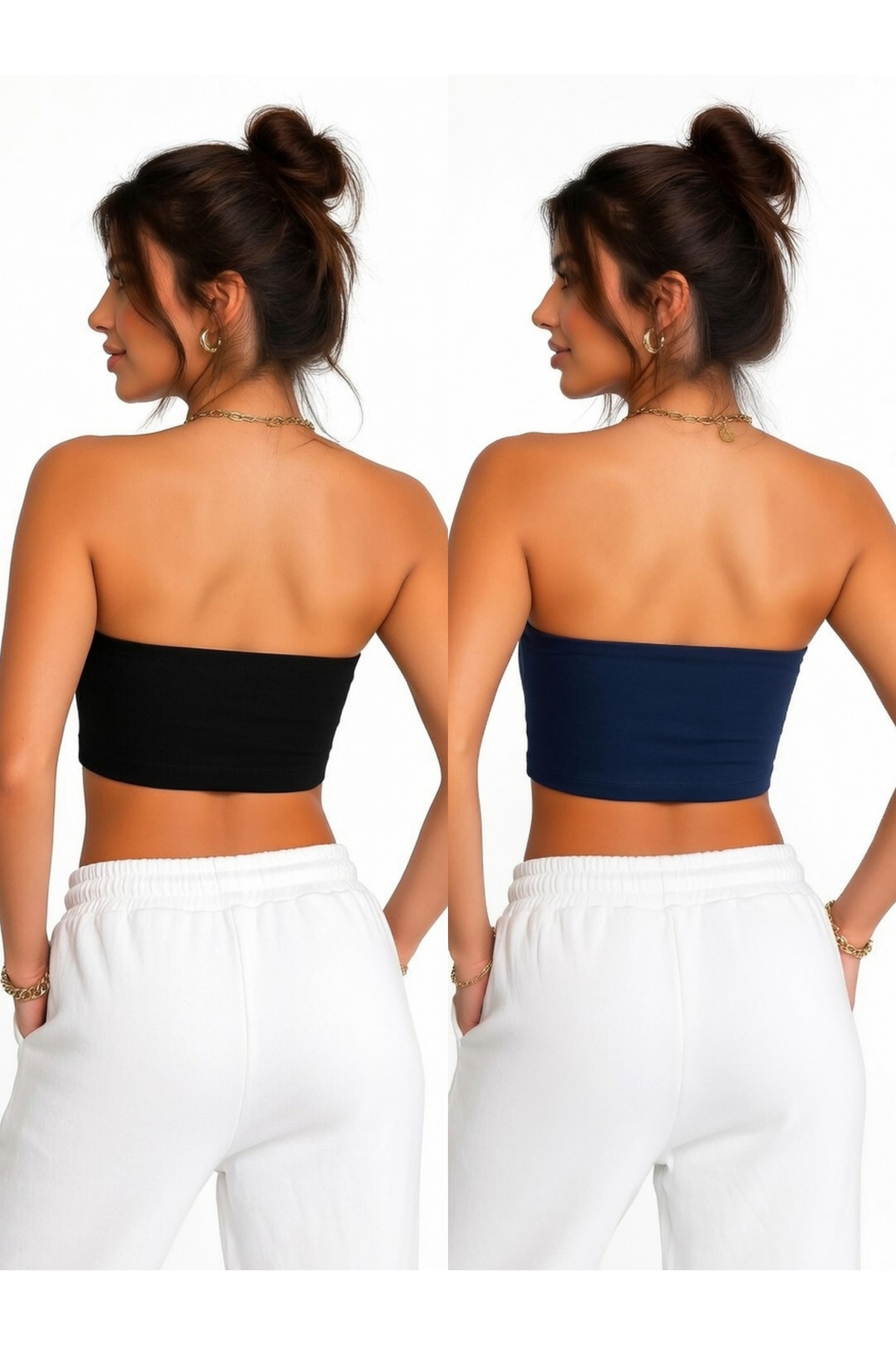 Olyssia Kadın 2'li Paket Straplez Crop Top Büstiyer Göğüs Altı Kısa Bandeau Üst Basic Şık Atlet görsel 2