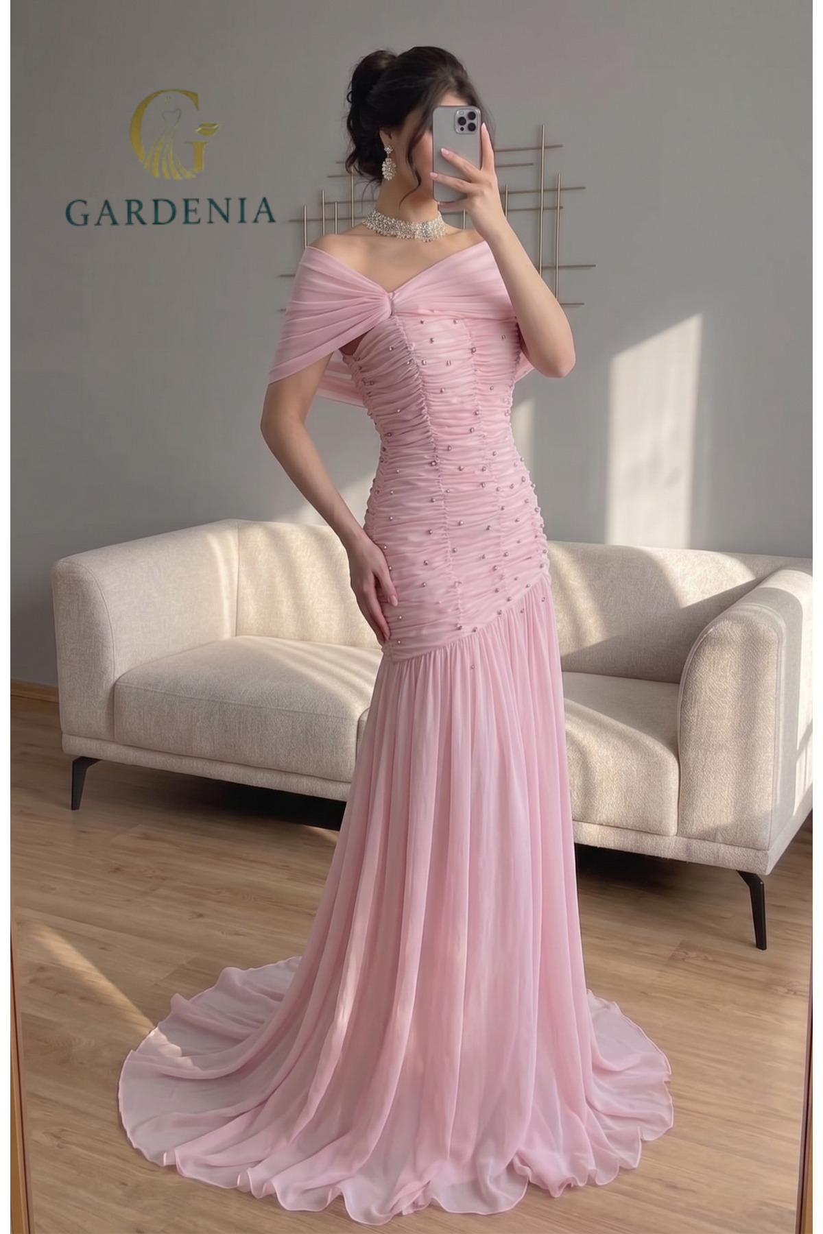 strapless open back dress Peach Pom Pom Manuela Maxi Dress