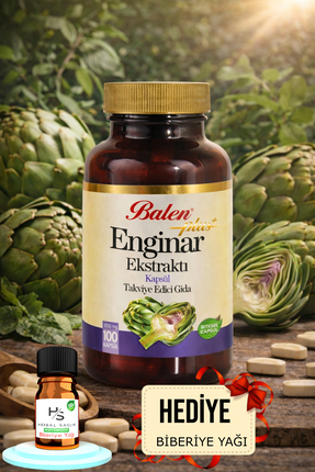 Balen Enginar Plus Kapsül 100 Adet Takviye Edici Gıda + HEDİYE BİBERİYE YAĞI