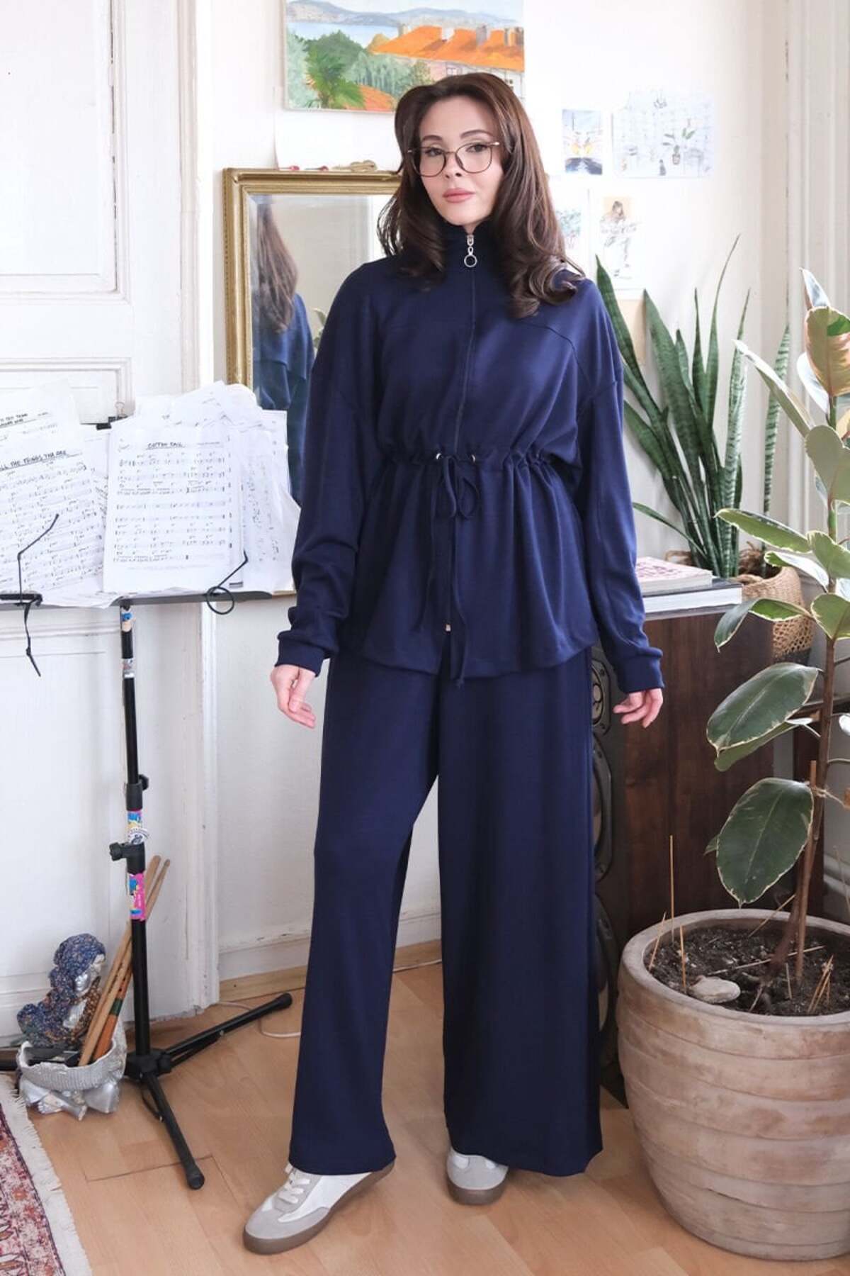 Navy Blue Oysho Zippered Set