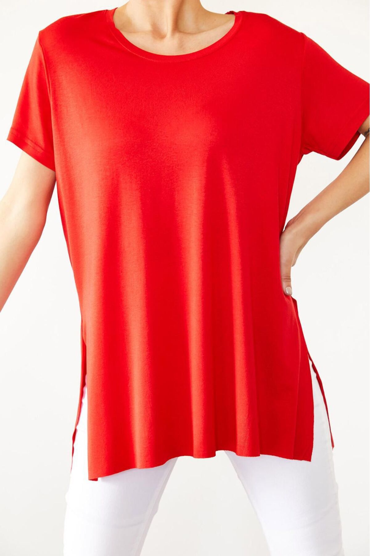 Slit Viscose Fabric T-Shirt