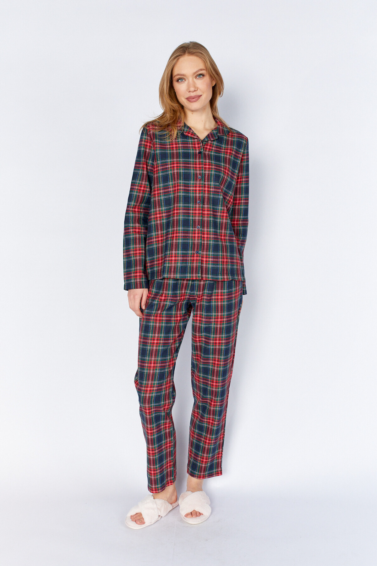 Lacivert Ekose Desenli Apaş Yaka Pijama Takım I MKN1810653-1