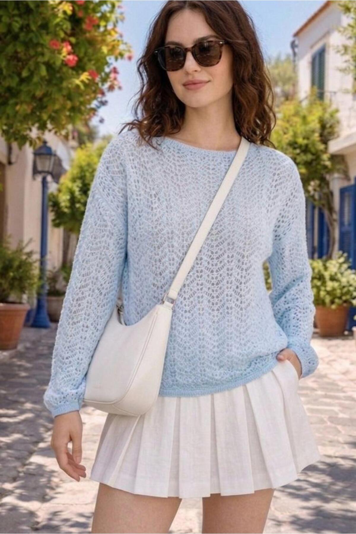 Butik  Una Fiaba, Regular Fit Kayık Yaka Ajurlu Kazak - Görsel 6