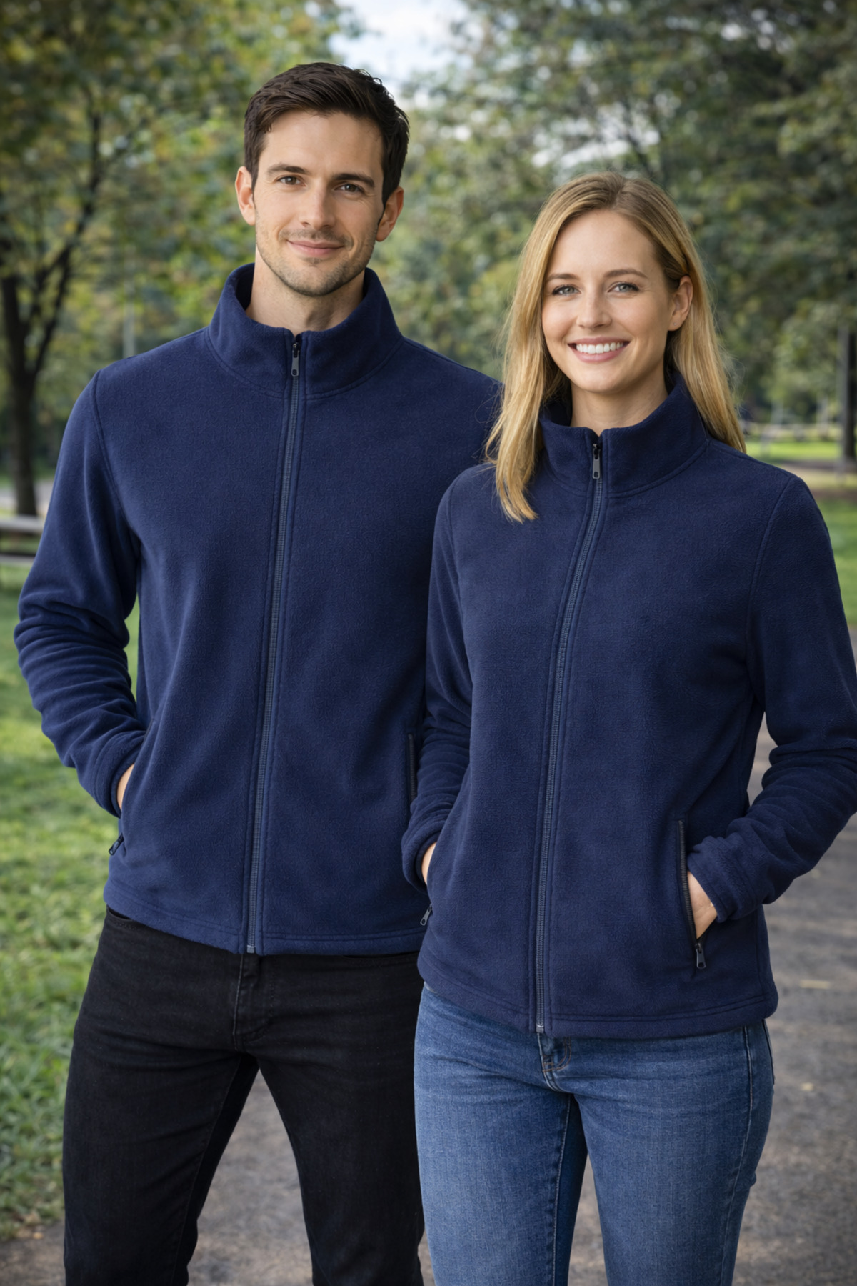 Unisex Model, Lacivert Polar Fermuarlı Sweatshirt — سرمه‌ای nsbsbs