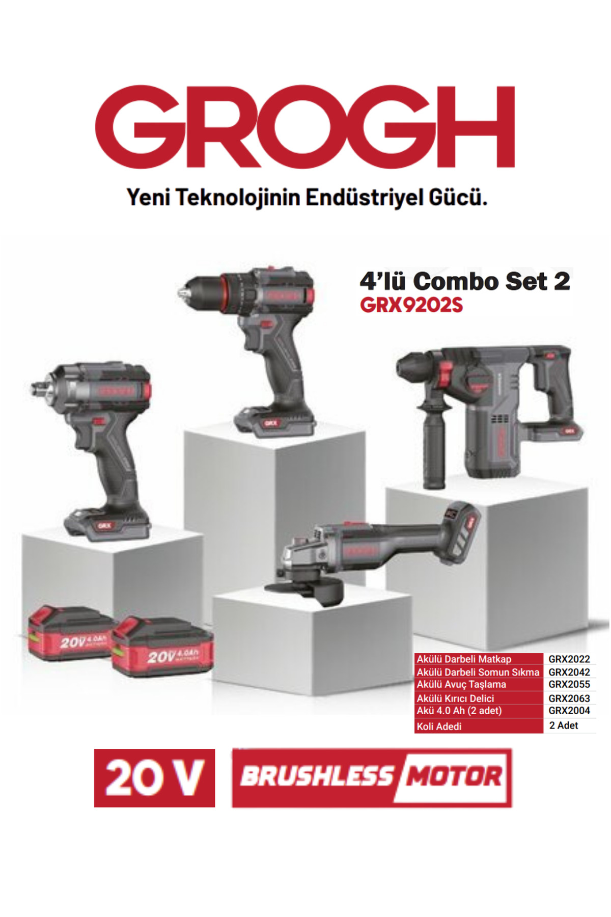 Grogh 4lü Combo Akülü Şarjlı Matkap Taşlama Seti 20V 4Ah Set 2