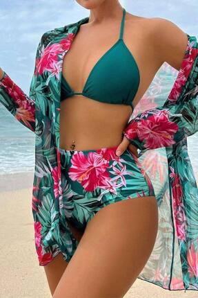 Peille Tropikal Baskılı 3 Parça Bikini Takımı