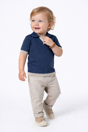 Oryeda Bebe Nissara Kids Erkek Bebek Polo Yaka Triko Takım Lacivert 9-24 Ay