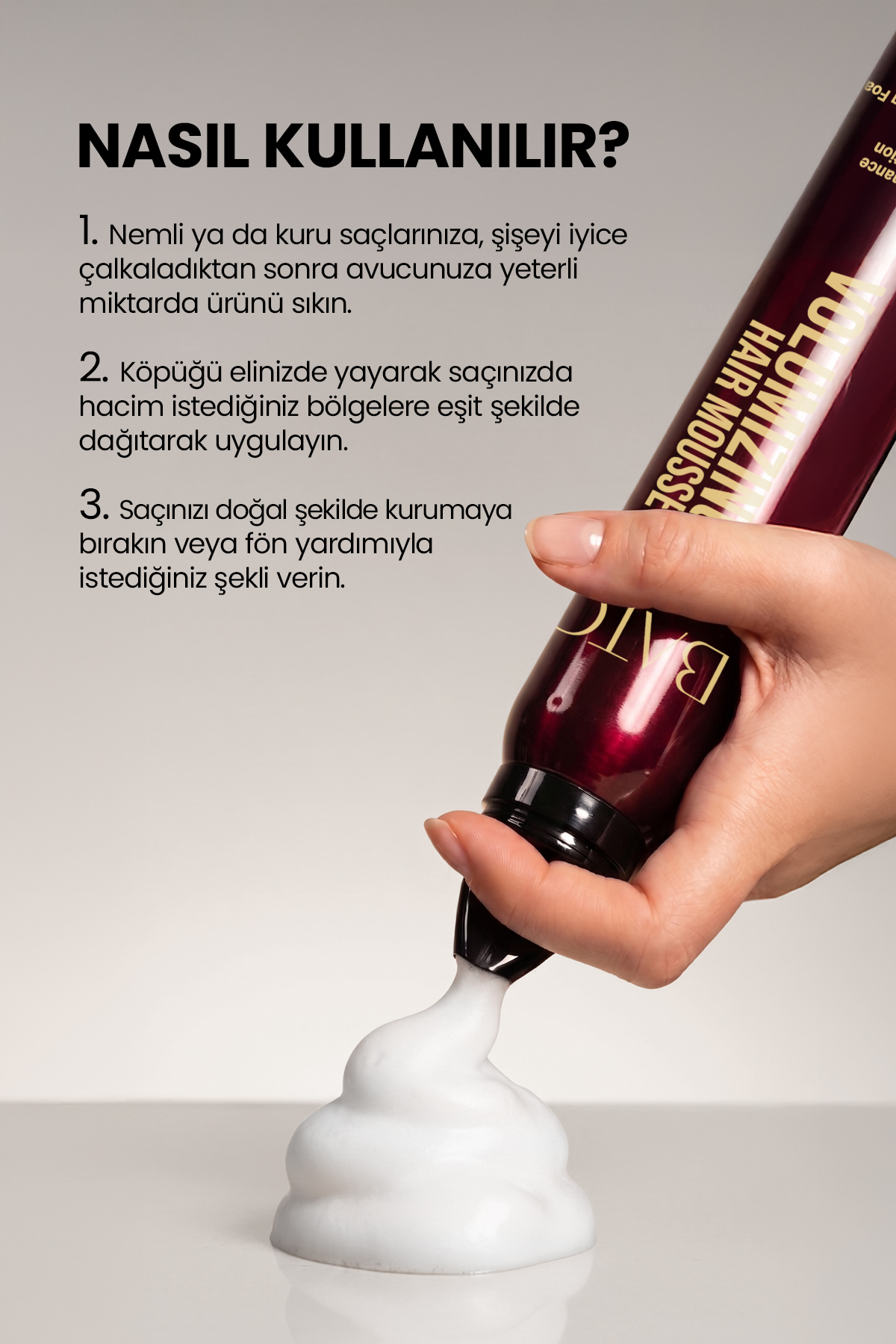 Sert Tutuşlu Hacim ve Bukle Belirginleştirici Saç Köpüğü — 8684808759630 — تصویر 3 از 3