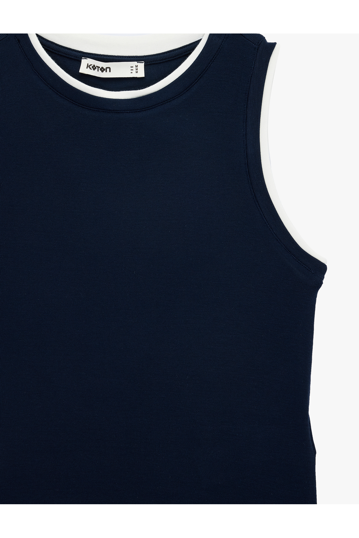 Koton Renk Kontrastlı Katmanlı Slim Fit Bisiklet Yaka Kolsuz Fitilli Bluz görsel 5