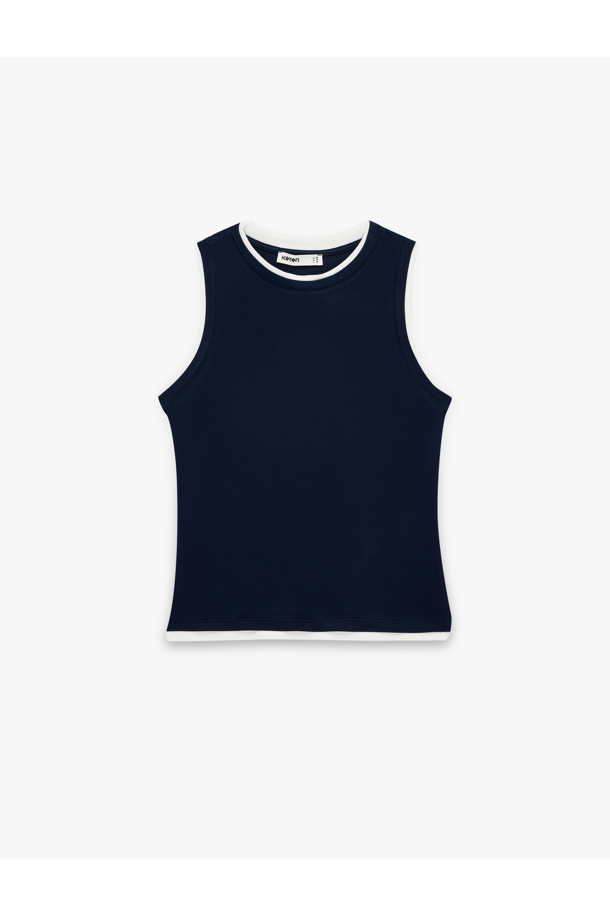 Koton Renk Kontrastlı Katmanlı Slim Fit Bisiklet Yaka Kolsuz Fitilli Bluz görsel 3
