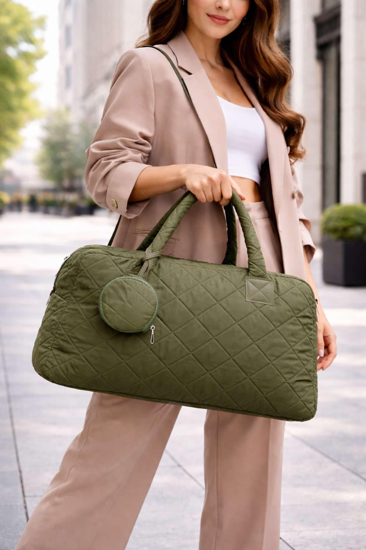 ELAN COLLECTİON Kadın Çanta Kapiton Model Sportif Casual El Kol ve Omuz Çantası Haki görsel 3