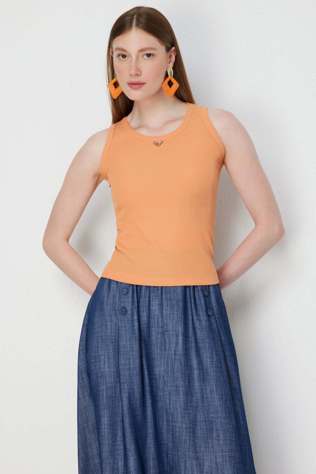 Cotton Basic Blouse with Metal Accessories