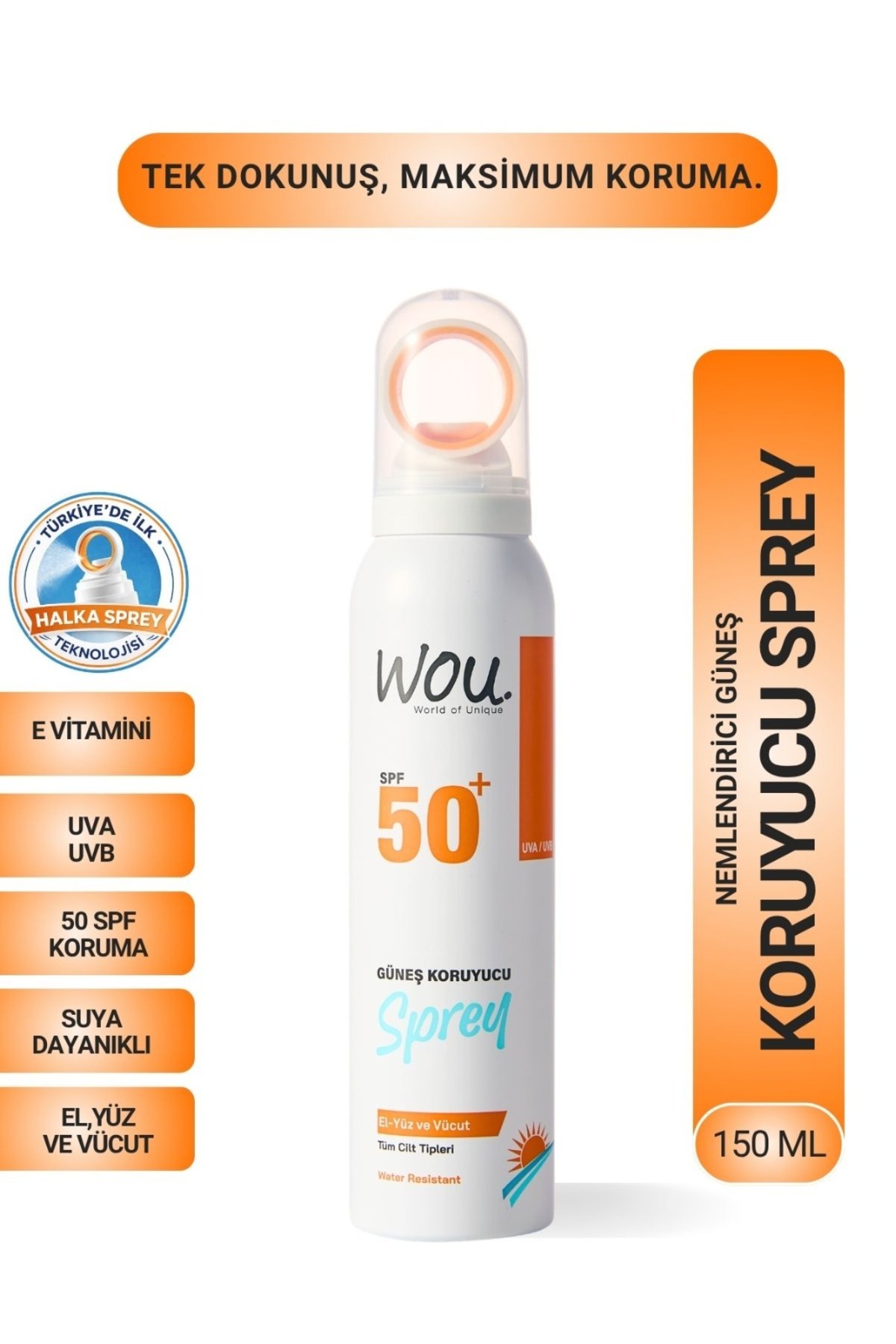 WOU World of Unique Yeni Nesil Güneş Koruyucu Sprey 50spf. Özel Halka Sprey T...