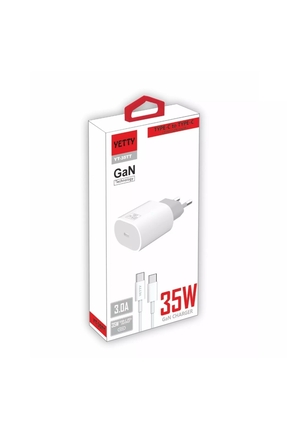 BUĞRACEPSTORE YETTY 35W GaN Hızlı Şarj Adaptörü Type-C to Type-C Kablolu PD 3...