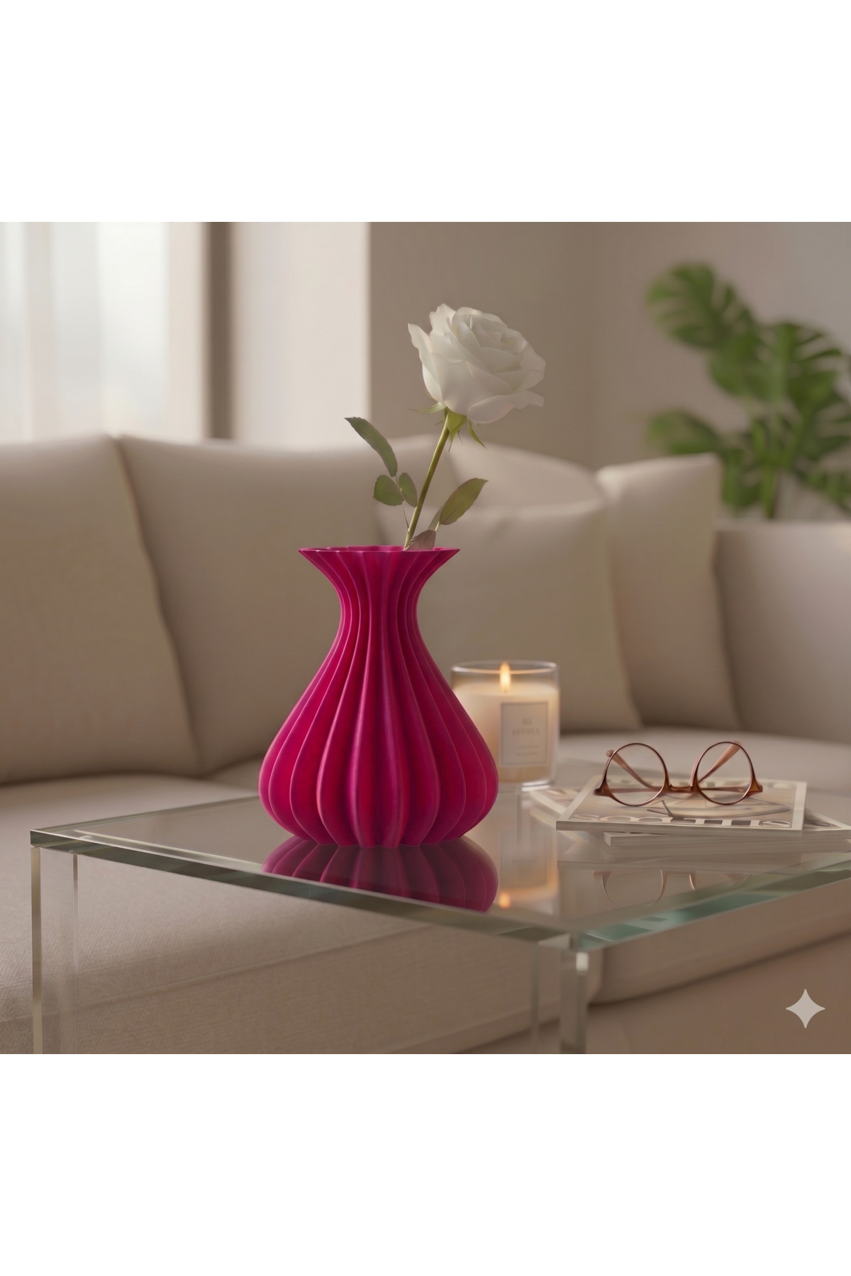 KKG ·3D Studio | Vase Modern Aesthetic 3D Printing, Decorative, Bohemian Fuchsia,