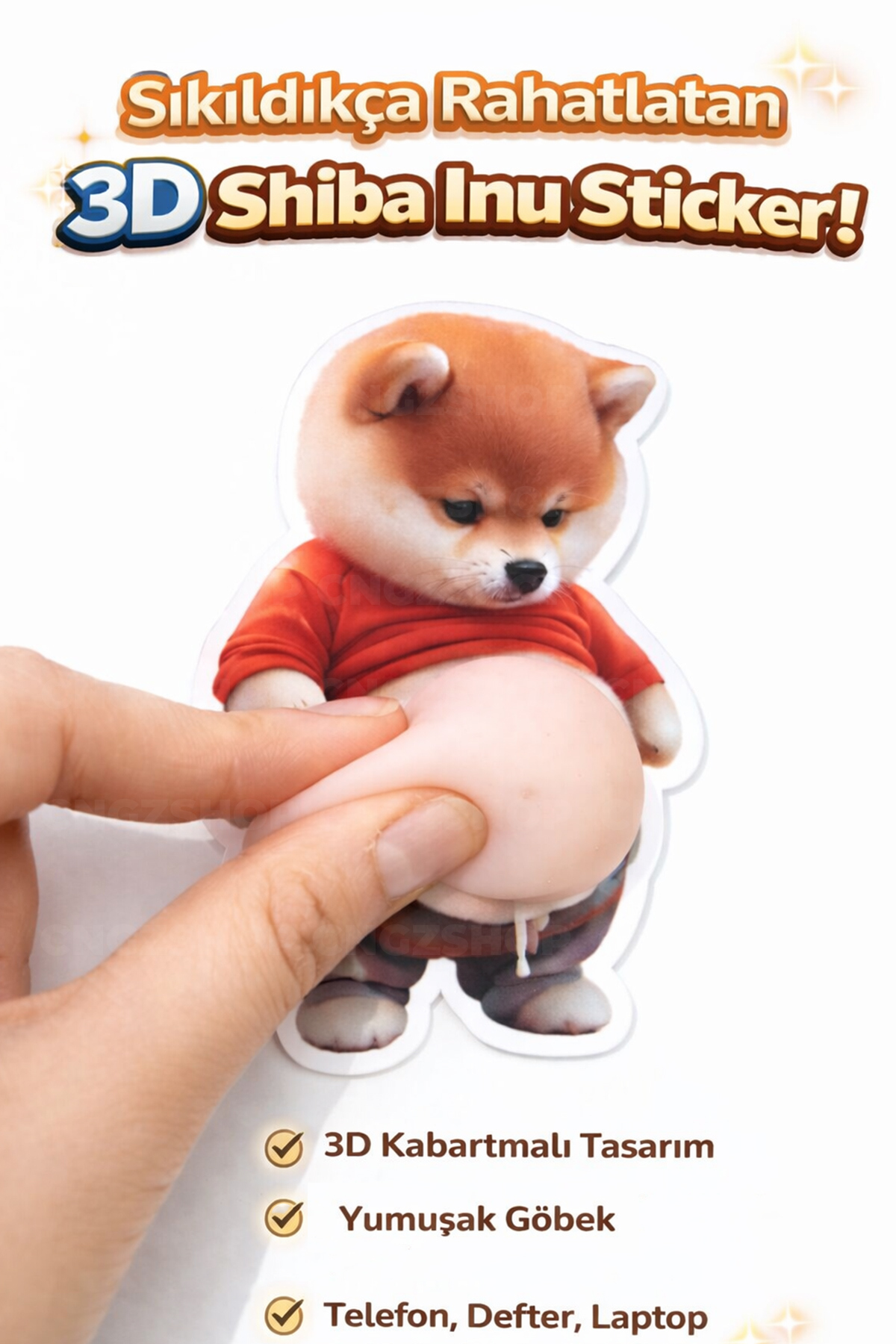 Shiba専用 CNGZSHOP 3D Kabartmalı Sıkılabilir Shiba Inu Sticker | Anti-Stres