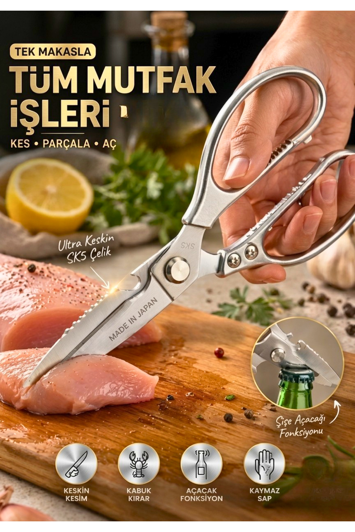 Stainless SK5 Steel Multifunctional Professional Kitchen Scissors - Chicken, Fish, Vegetable, Bottle Opener
