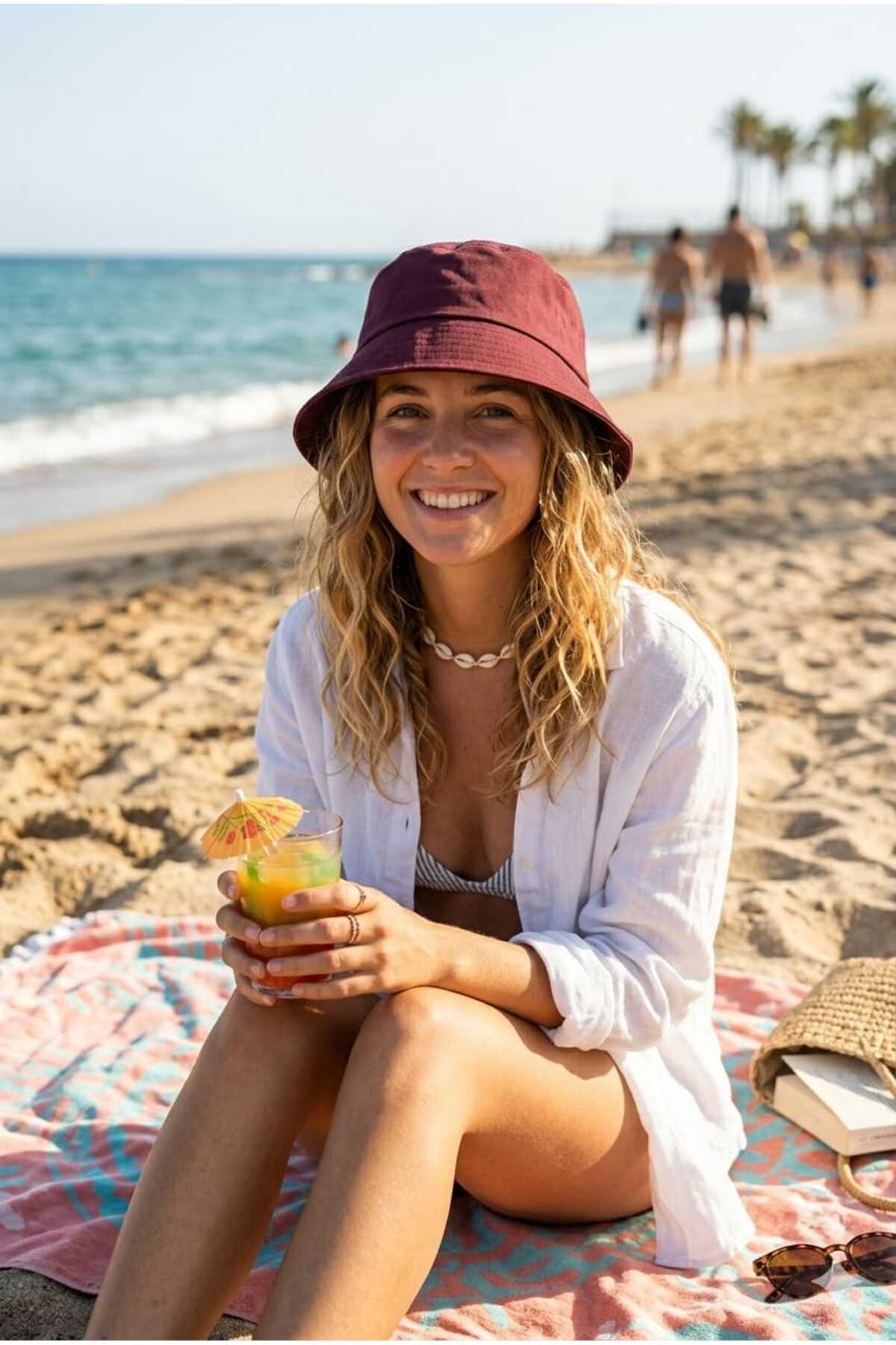 Betülce Unisex Bucket Balıkçı Şapka, Açık Bej, Katlanabilir, Dört Mevsim Kullanım görsel 2
