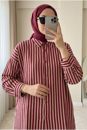 Kirazca Butik Kadın Çizgili Tunik Gömlek 80/85 Cm