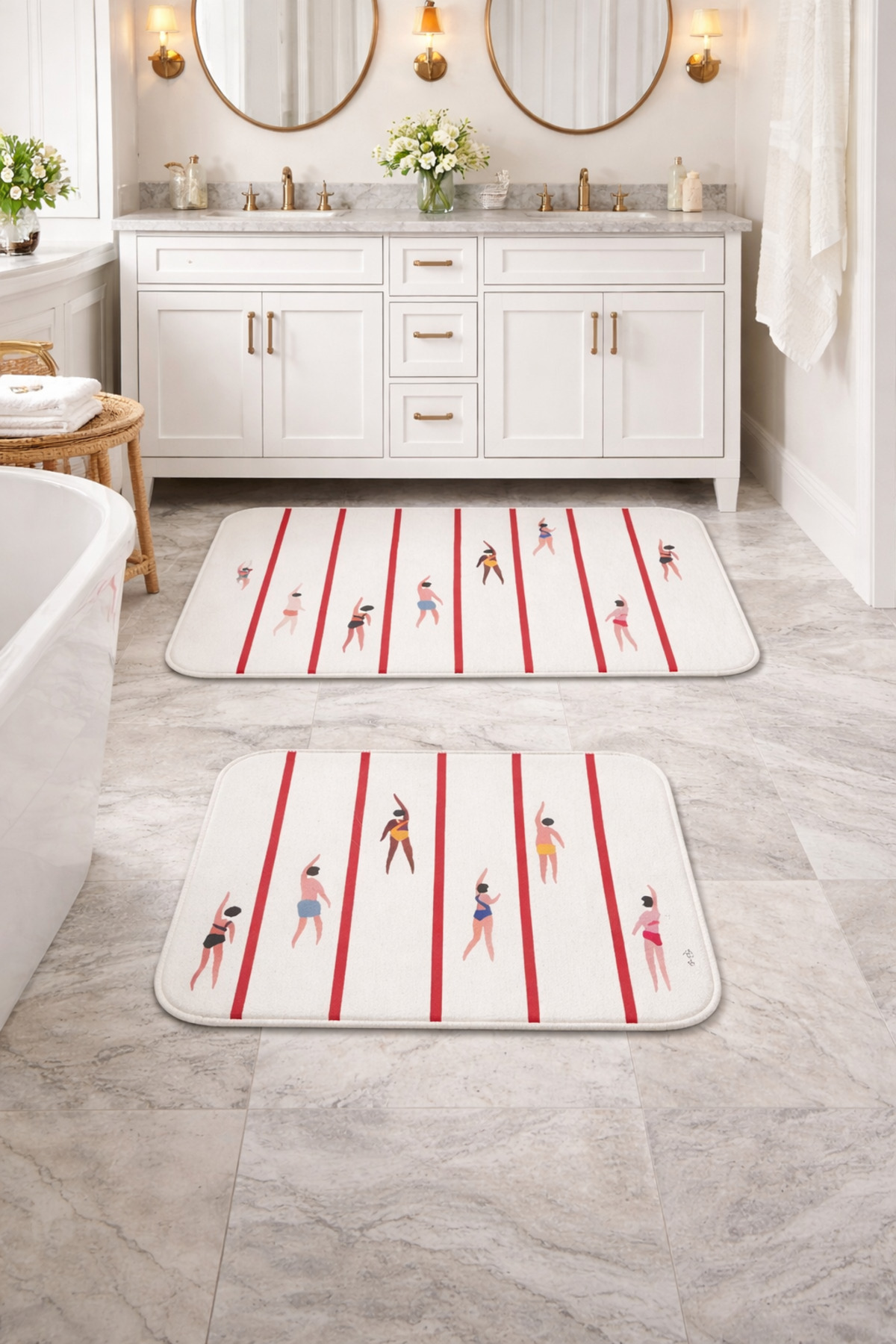 Non-Slip Base Washable 2-Piece Bath Mat - 60*100 cm - 50*60 cm - Swimmers